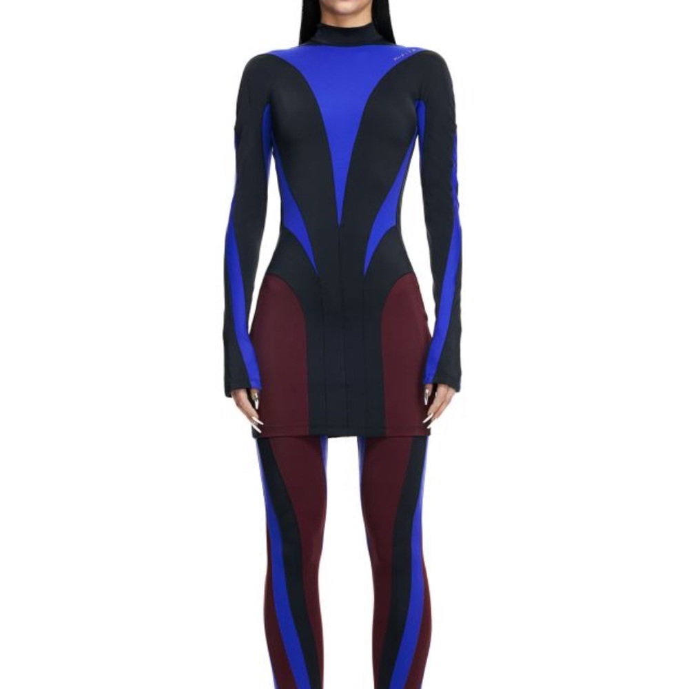 Limited Mugler Spiral-paneled Mini Dress blue red